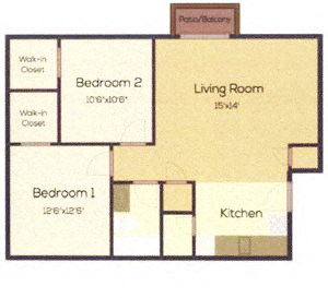 The Lincoln floor plan The Lincoln-2 bedroom one bathroom floor plan at South View Apartments in Ames IA